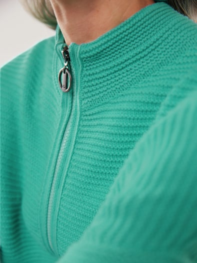 Baumwoll-Zip-Strickweste Aqua