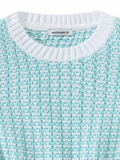 Bändchen Pullover Bicolor Aqua/Weiß