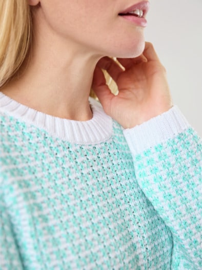 Bändchen Pullover Bicolor Aqua/Weiß