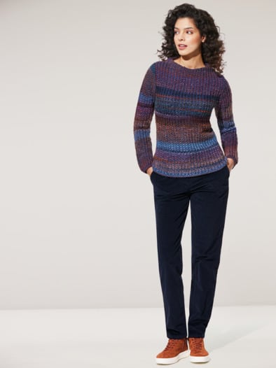 Grobstrick-Pullover Farbverlauf Tiefblau/Cognac