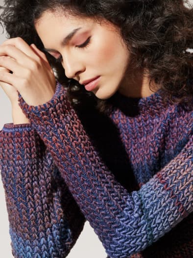 Grobstrick-Pullover Farbverlauf Tiefblau/Cognac