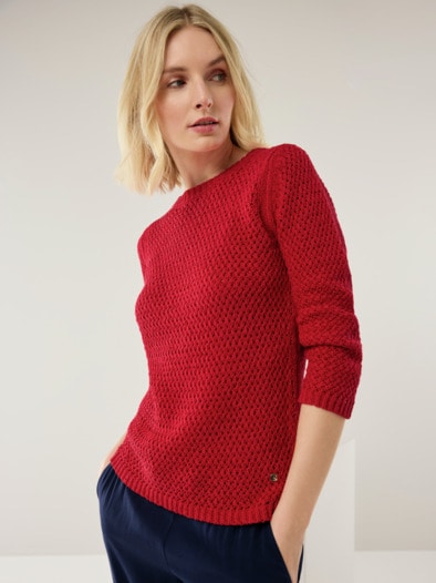 Baumwollbändchen-Pullover Firenze Feuerrot