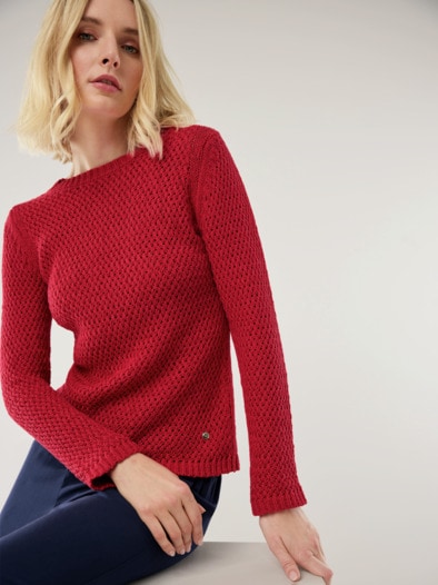 Baumwollbändchen-Pullover Firenze Feuerrot