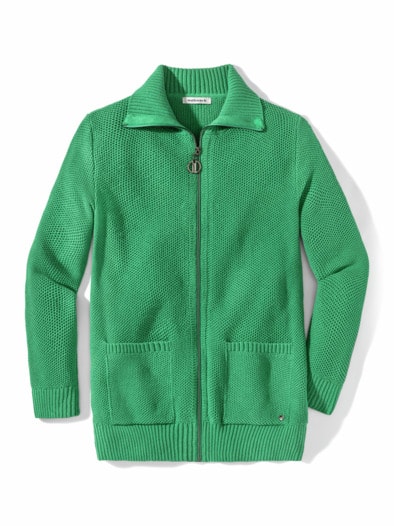 Zip-Longstrickjacke Kleegrün