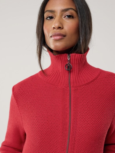 Zip-Longstrickjacke Kirschrot