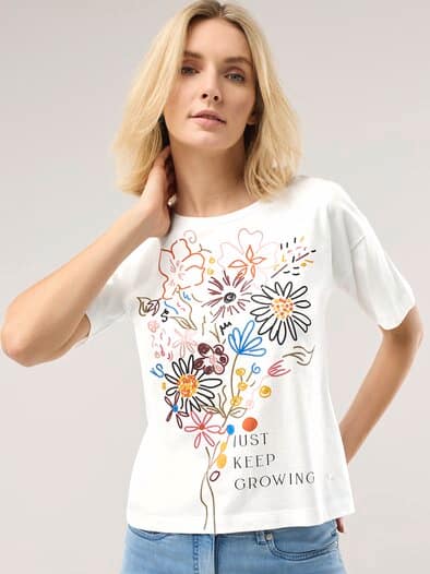 Baumwollshirt Floral Weiß