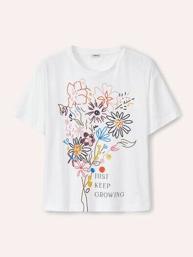 Baumwollshirt Floral Weiß