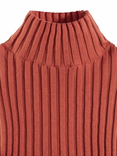 Stehbund-Pullover Diagonalrippe Zimt