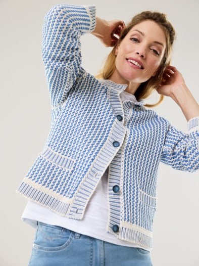 Strickjacke Chic & Go Natur/Jeansblau