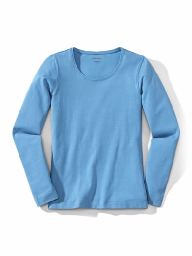 Baumwoll-Basic-Shirt Langarm Jeansblau