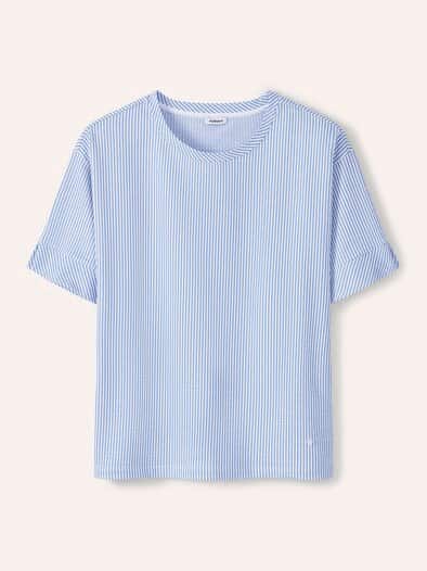 Streifenshirt Seersucker Meerblau