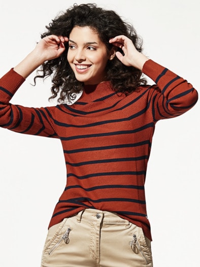Hautschmeichler-Pullover Rippmix Zimt/Marine
