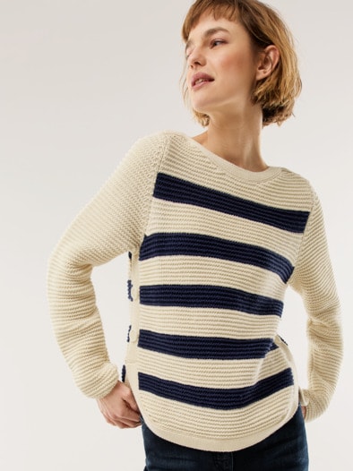 Breton-Pullover Baumwollmix Creme/Marine