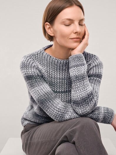 Grobstrick-Pullover Farbverlauf Silbergrau/Offwhite