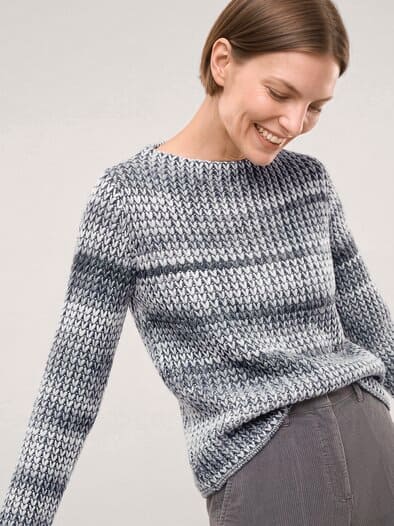 Grobstrick-Pullover Farbverlauf Silbergrau/Offwhite