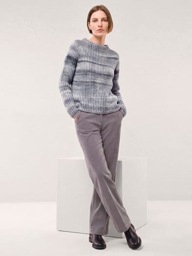 Grobstrick-Pullover Farbverlauf Silbergrau/Offwhite