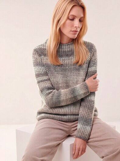 Grobstrick-Pullover Farbverlauf Creme/Praline