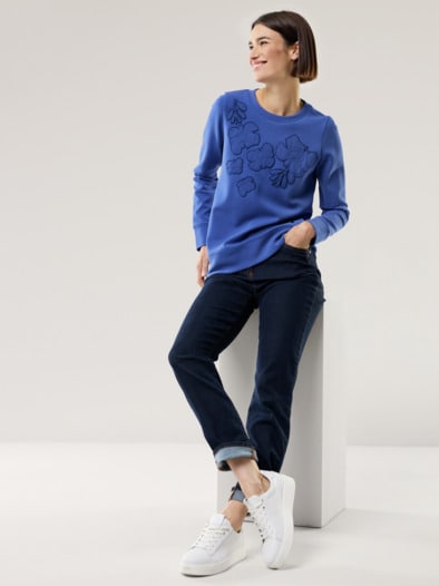 Blumenapplication Sweatshirt Tintenblau