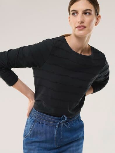 Baumwollshirt Streifenstruktur LA Schwarz