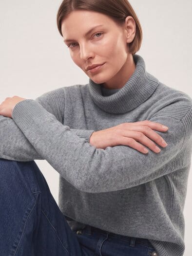 Cashmere Pullover mit Rollkragen Grau Melange