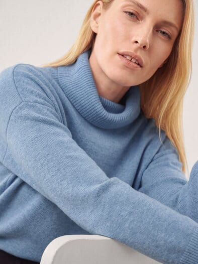 Cashmere Pullover mit Rollkragen Skyblue Melange