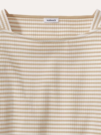 Baumwollshirt Ripp Ringel Weiß/Beige