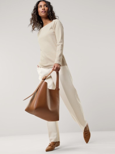 Baumwollshirt Ripp Ringel Weiß/Beige