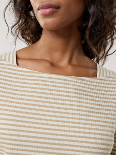 Baumwollshirt Ripp Ringel Weiß/Beige