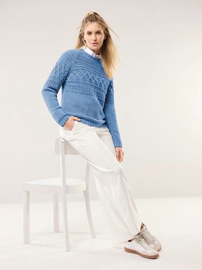 Pullover aus softem Bändchengarn Jeansblau