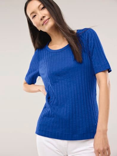 Baumwollshirt Rippenstruktur Tintenblau