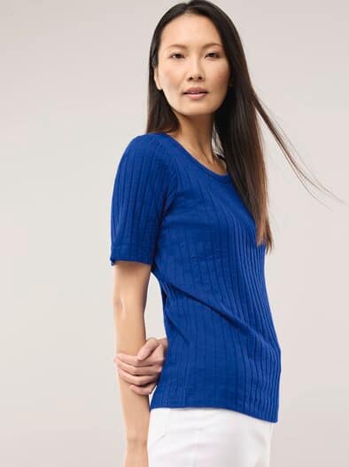 Baumwollshirt Rippenstruktur Tintenblau