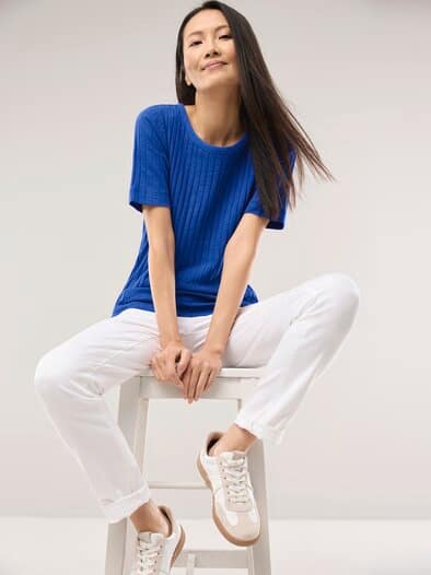 Baumwollshirt Rippenstruktur Tintenblau