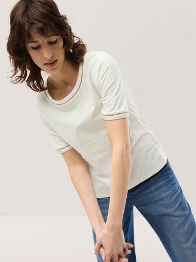 Baumwollshirt Lochstickereiband Offwhite