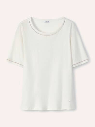 Baumwollshirt Lochstickereiband Offwhite