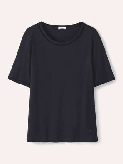 Baumwollshirt Lochstickereiband Nachtblau