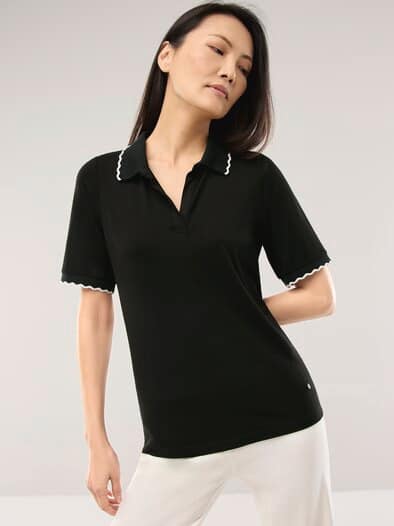 Poloshirt Wellenkante Schwarz