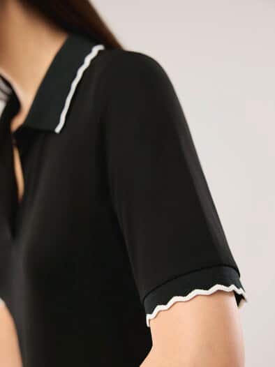 Poloshirt Wellenkante Schwarz