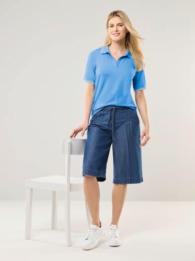 Poloshirt Wellenkante Jeansblau