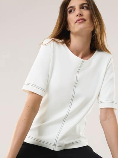 Edeljerseyshirt mit Zierstich Weiß