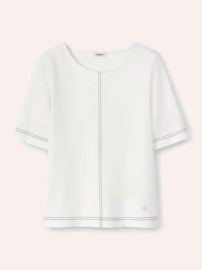 Edeljerseyshirt mit Zierstich Weiß