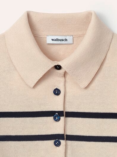 Polo-Pullover mit Seide Creme/Nachtblau