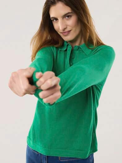 Polo-Pullover mit Seide Kleegrün