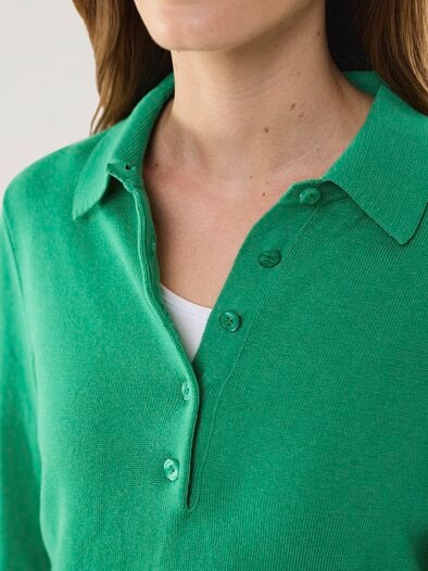 Polo-Pullover mit Seide Kleegrün