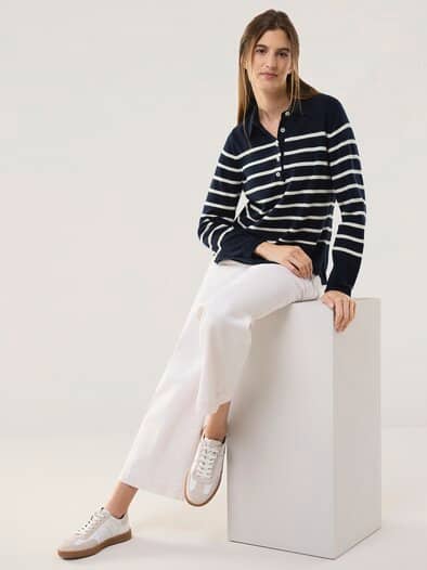 Polo-Pullover mit Seide Nachtblau/Creme