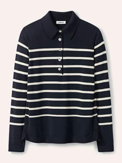 Polo-Pullover mit Seide Nachtblau/Creme