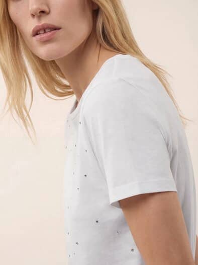 Baumwollshirt mit Glitzersteinen Offwhite