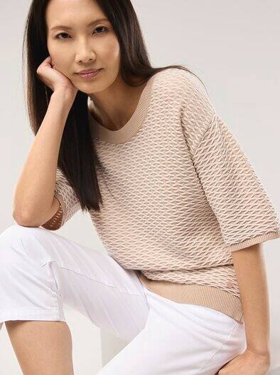 Pullover in Bicolor-Optik Sand/Offwhite
