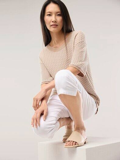 Pullover in Bicolor-Optik Sand/Offwhite