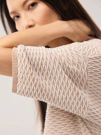 Pullover in Bicolor-Optik Sand/Offwhite