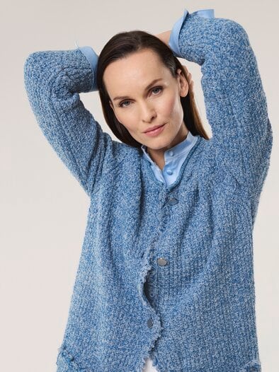 Fancy Longstrickjacke Blau/Offwhite